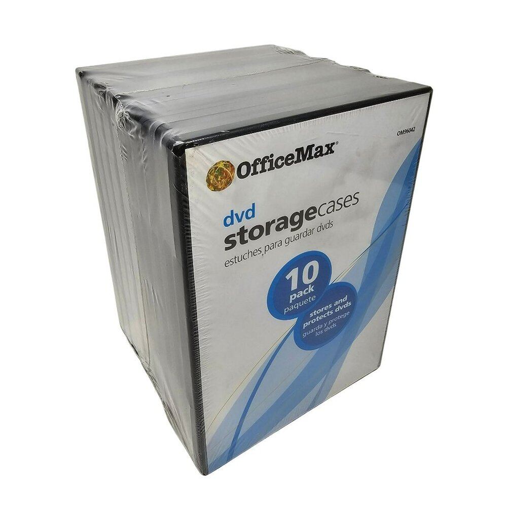 Officemax 10-Pack Dvd Storage Cases Standard Size Black Plastic NEW SEALED